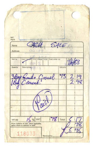 Paper receipts from the old way of keeping books